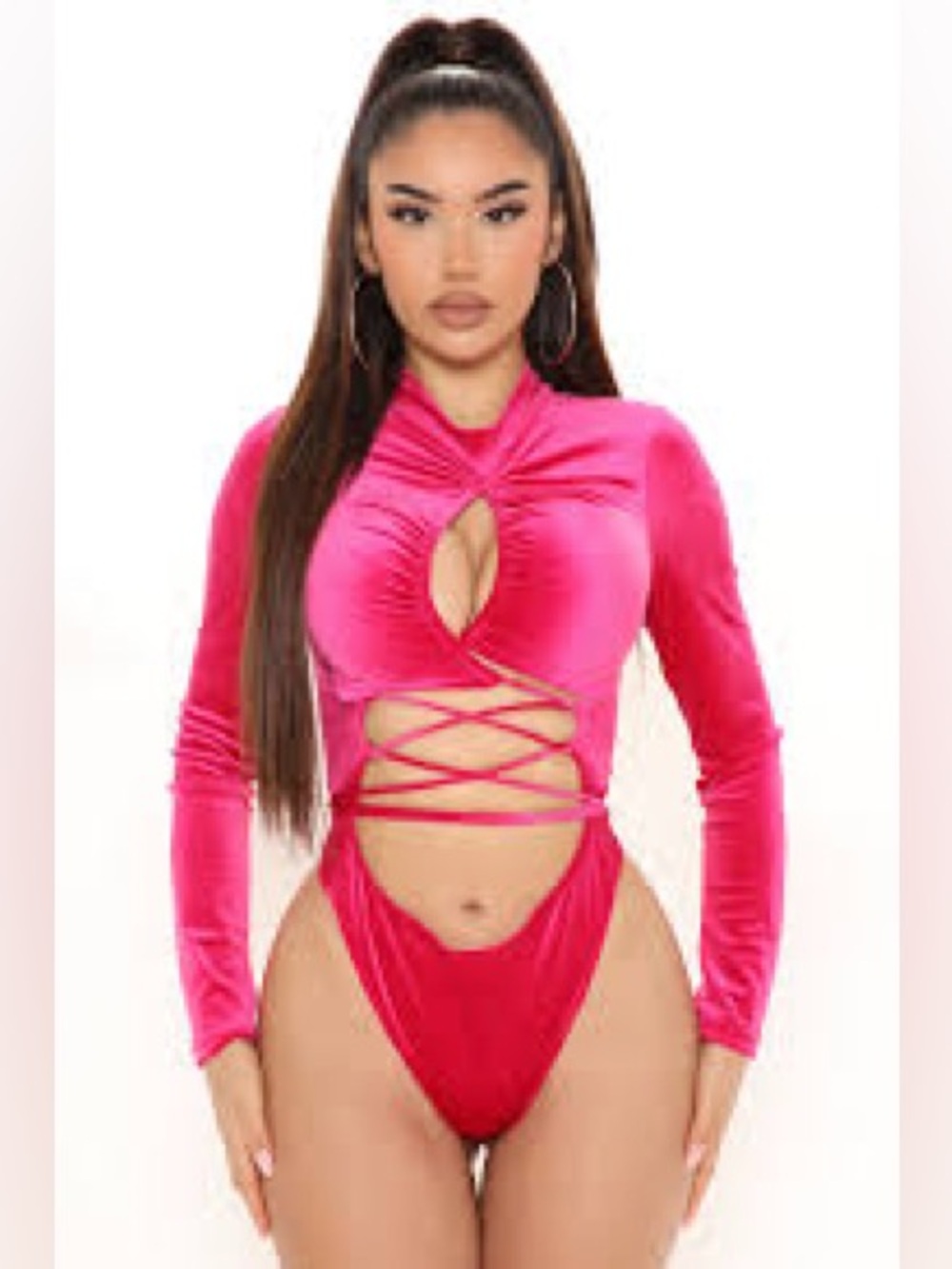 ‼️NWT‼️Fashion Nova Flirt With Me Hot Pink Long Sleeve Cutout Bodysuit Medium